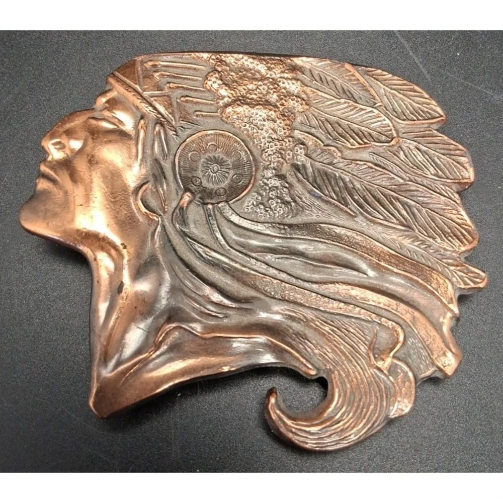 Native American Indian Warrior Chief Head‎ Copper Tone Belt Buckle